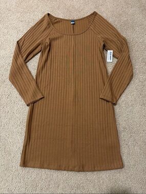 Old Navy Camel Long-Sleeve Ribbed Bodycon Minidress NWT